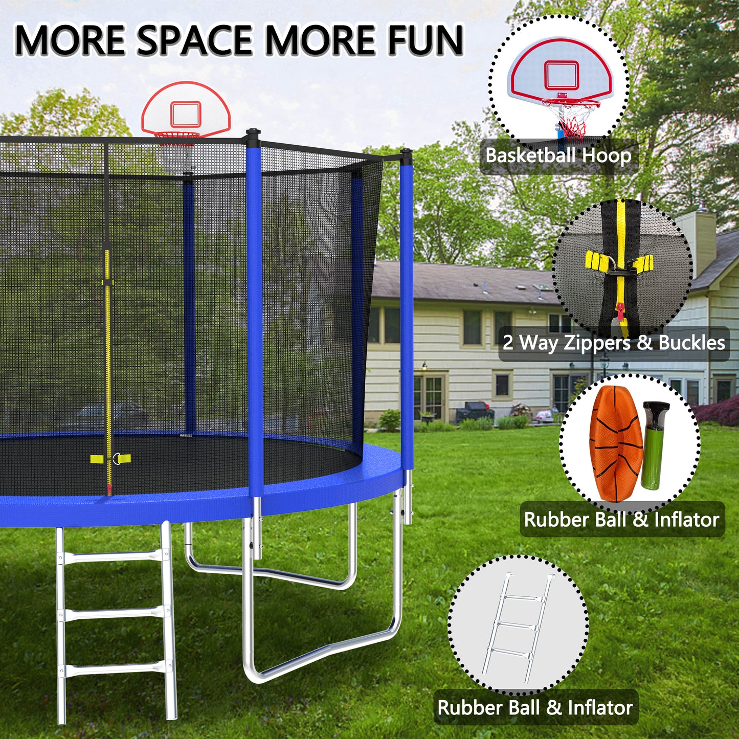 12FT Trampoline for Kids & Adults with Basketball Hoop and Ball ,Recreational Trampolines with Safety Enclosure for Back Yard Outdoor