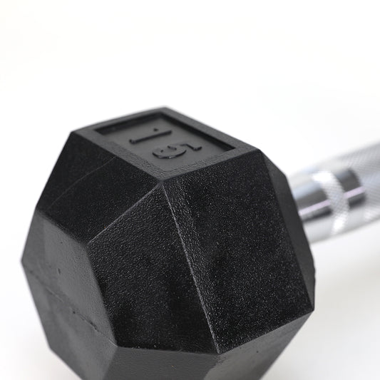 15LB (1piece)HDRS Rubber Coated Solid Cast Iron Dumbbell with Contoured Chrome Handle, Hexagon Head