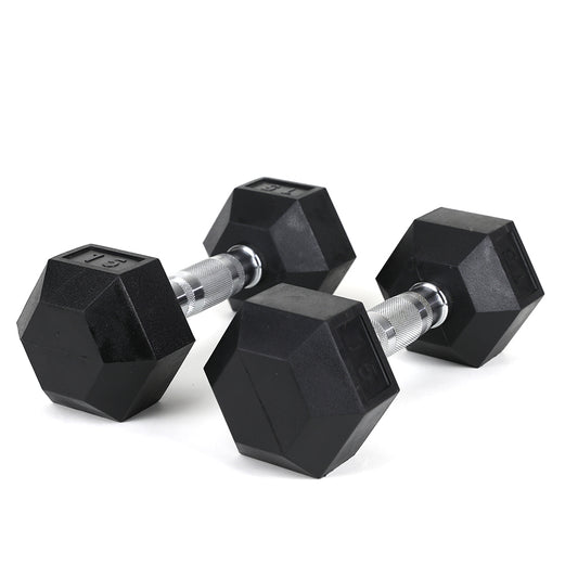 15LB (2piece)HDRS Rubber Coated Solid Cast Iron Dumbbell with Contoured Chrome Handle, Hexagon Head【Support for self-pickup face sheet, daily face sheet submission deadline 16:00】