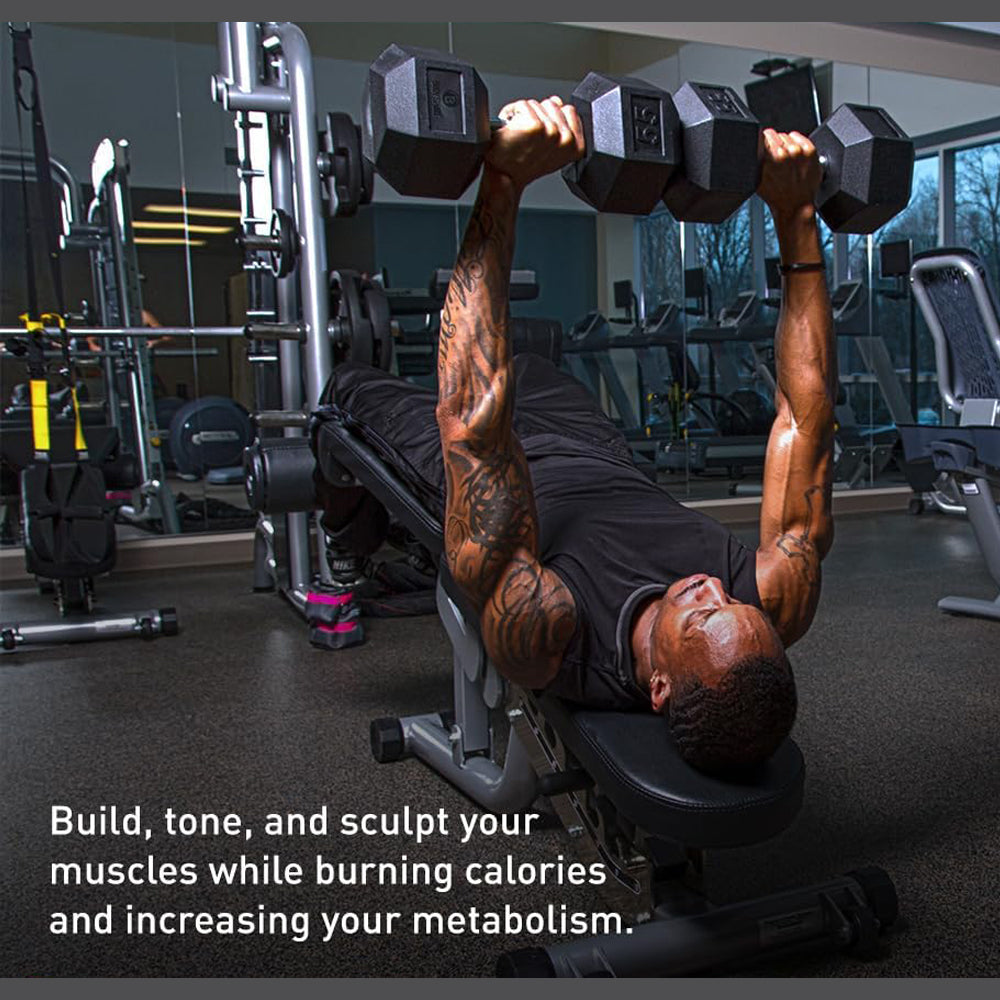 15LB (1piece)HDRS Rubber Coated Solid Cast Iron Dumbbell with Contoured Chrome Handle, Hexagon Head