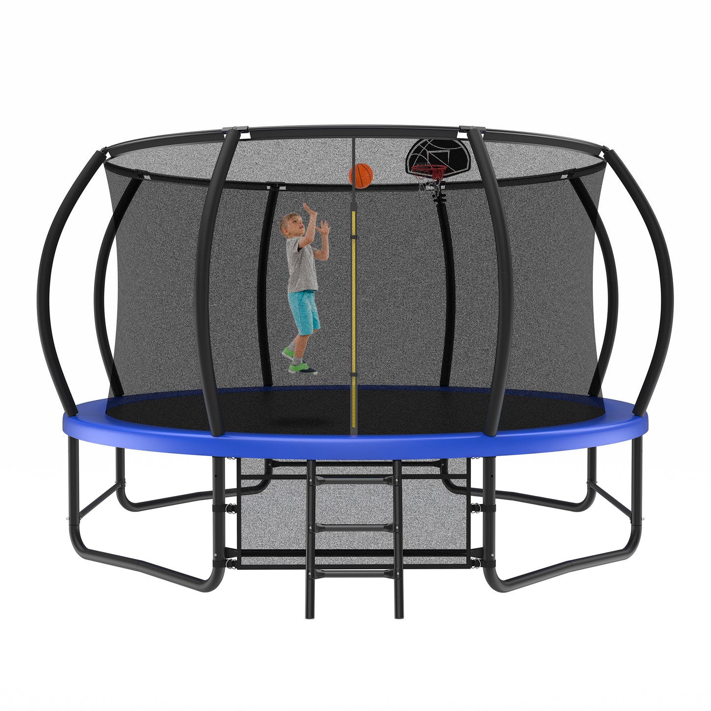 14FT Trampoline with Enclosure - Recreational Trampolines with Ladder and AntiRust Coating, ASTM Approval Outdoor Trampoline for Kids