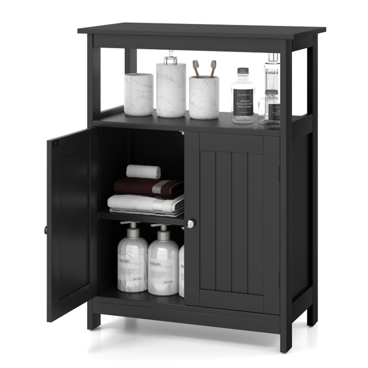 Black Bathroom Floor Cabinet Freestanding Storage Organizer