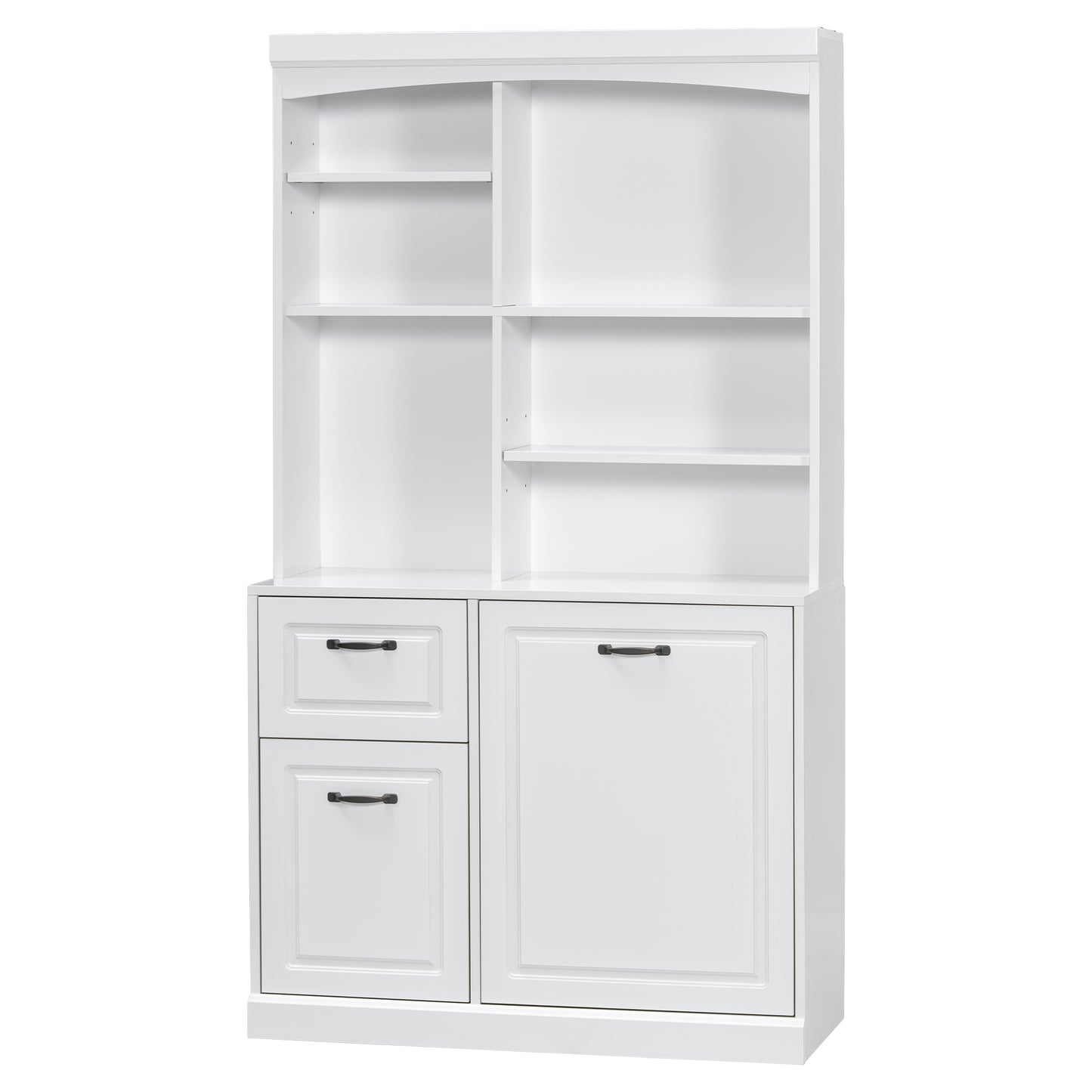 Bathroom Storage Cabinet with Tilt-Out Hamper, 70.9'' Tall Free Standing Organizer with Drawers & Adjustable Shelves, MDF Linen Tower with Steel Handles, White Finish