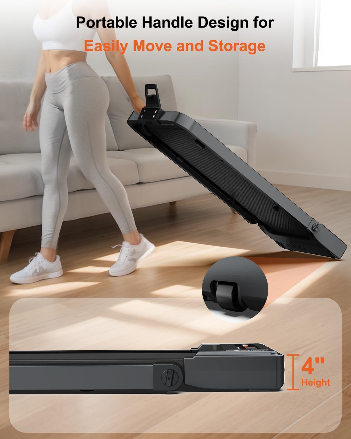 Walking Pad Treadmill, 2-in-1 Desk Under Treadmills with Handle Bar, 3HP Foldable Walking Pad, 300lbs Capacity, 15" Wide Running Belt, Remote Control, LED Display for Home/Office (Gray)