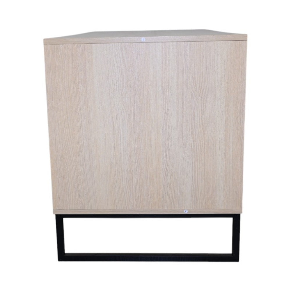 Litter Box Enclosure with Double Doors, Center Cat Entry and Scratching Mat on Metal Base, Light Brown