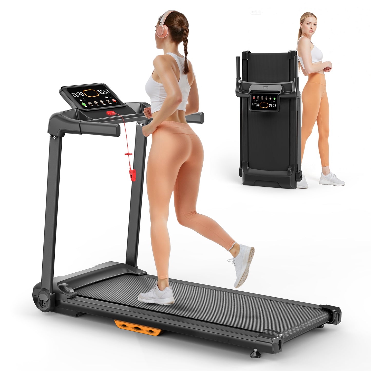 Treadmill with Incline Running Machine 2.5HP Quiet Brushless, 300 Lbs Capacity, App, Pulse Sensor Heart Rate with LCD Display