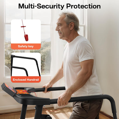 Walking Treadmill for Senior with Long Handrail, 300 lbs Capacity, 3 HP Quiet Motor, Recovery Fitness Exercise Machine Foldable Elderly Treadmills for Home with LCD Display, Holder for Phone & Cup