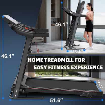 Walking Pad Treadmill Treadmills for Home Folding Treadmill with Incline 3 HP Quiet Brushless, Running Machine 300 Lbs Capacity, App, Pulse Sensor Heart Rate with LCD Display Holder for Cup & Phone