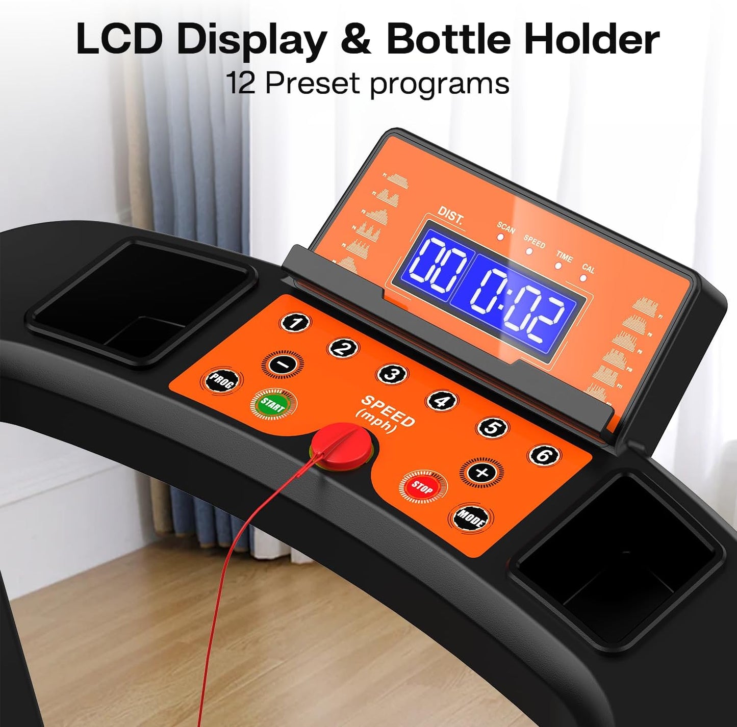 Walking Treadmill for Senior with Long Handrail, 300 lbs Capacity, 3 HP Quiet Motor, Recovery Fitness Exercise Machine Foldable Elderly Treadmills for Home with LCD Display, Holder for Phone & Cup