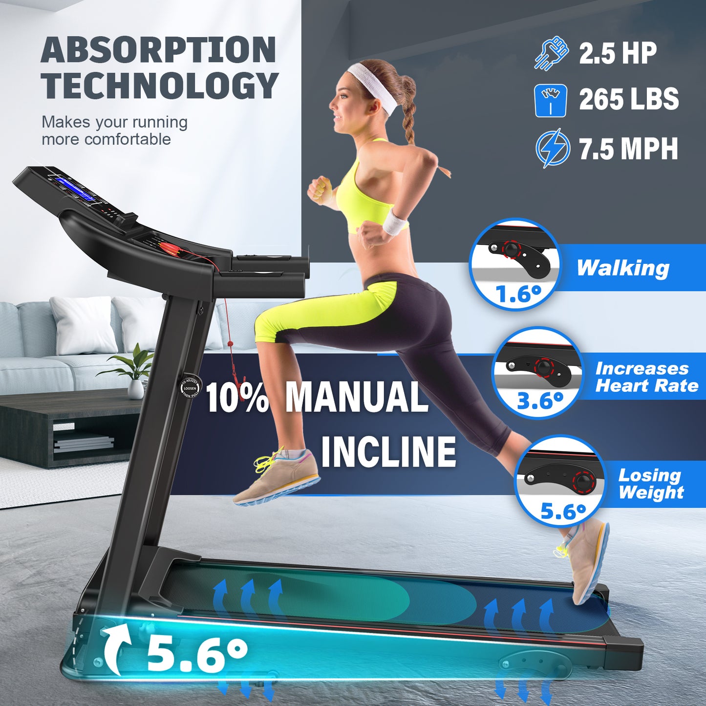 Walking Pad Treadmill Treadmills for Home Folding Treadmill with Incline 3 HP Quiet Brushless, Running Machine 300 Lbs Capacity, App, Pulse Sensor Heart Rate with LCD Display Holder for Cup & Phone