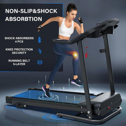 Compact Folding Treadmill for Home - 2.5HP Quiet Brushless Motor, 3-Level Incline, 7.5 MPH, Shock Absorption, Space-Saving Design for Running, Walking - Treadmill for Small Spaces & Home Use