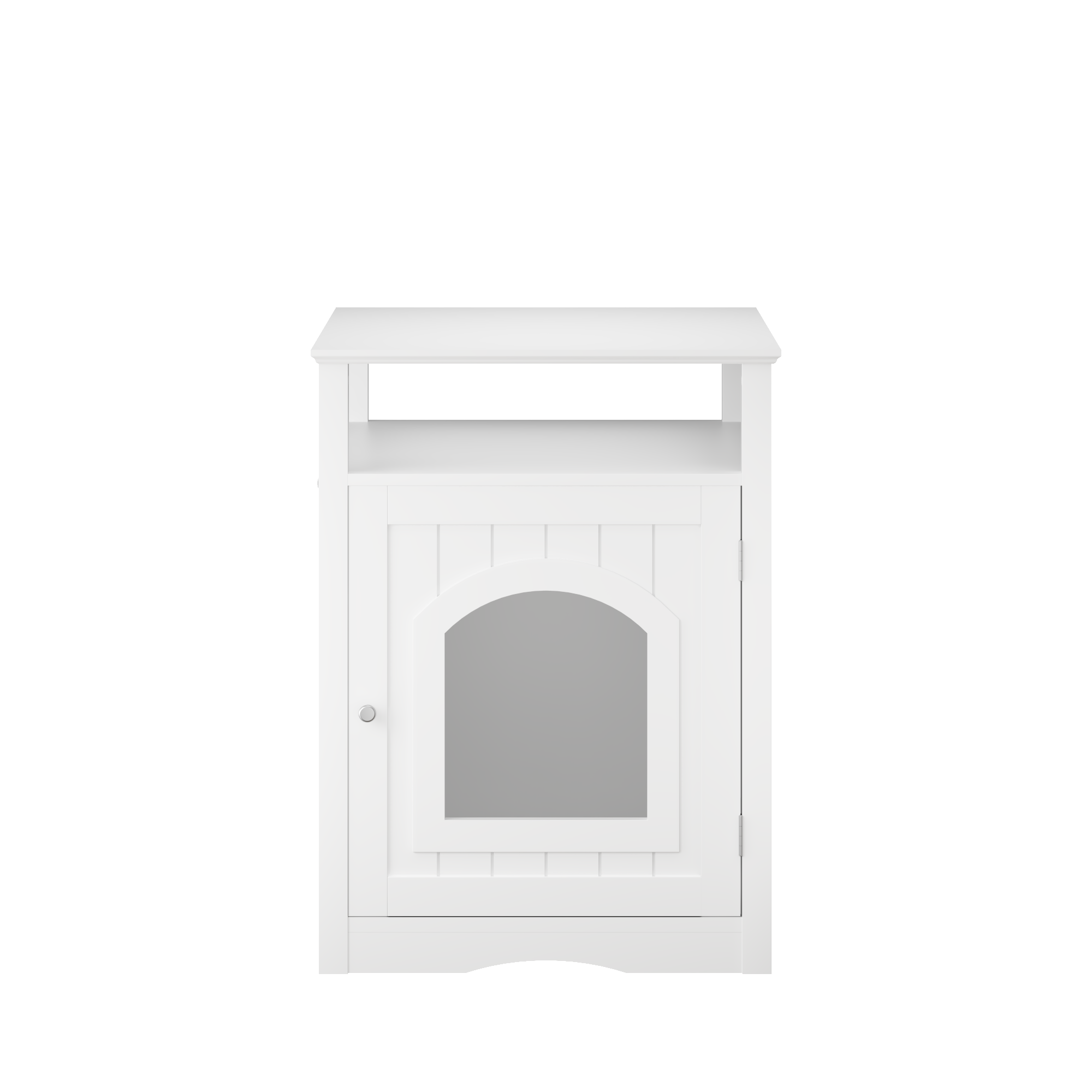 Litter Box Enclosure with Open Storage Shelf and Side Hook, Hidden Cat Litter Box Side Table, White