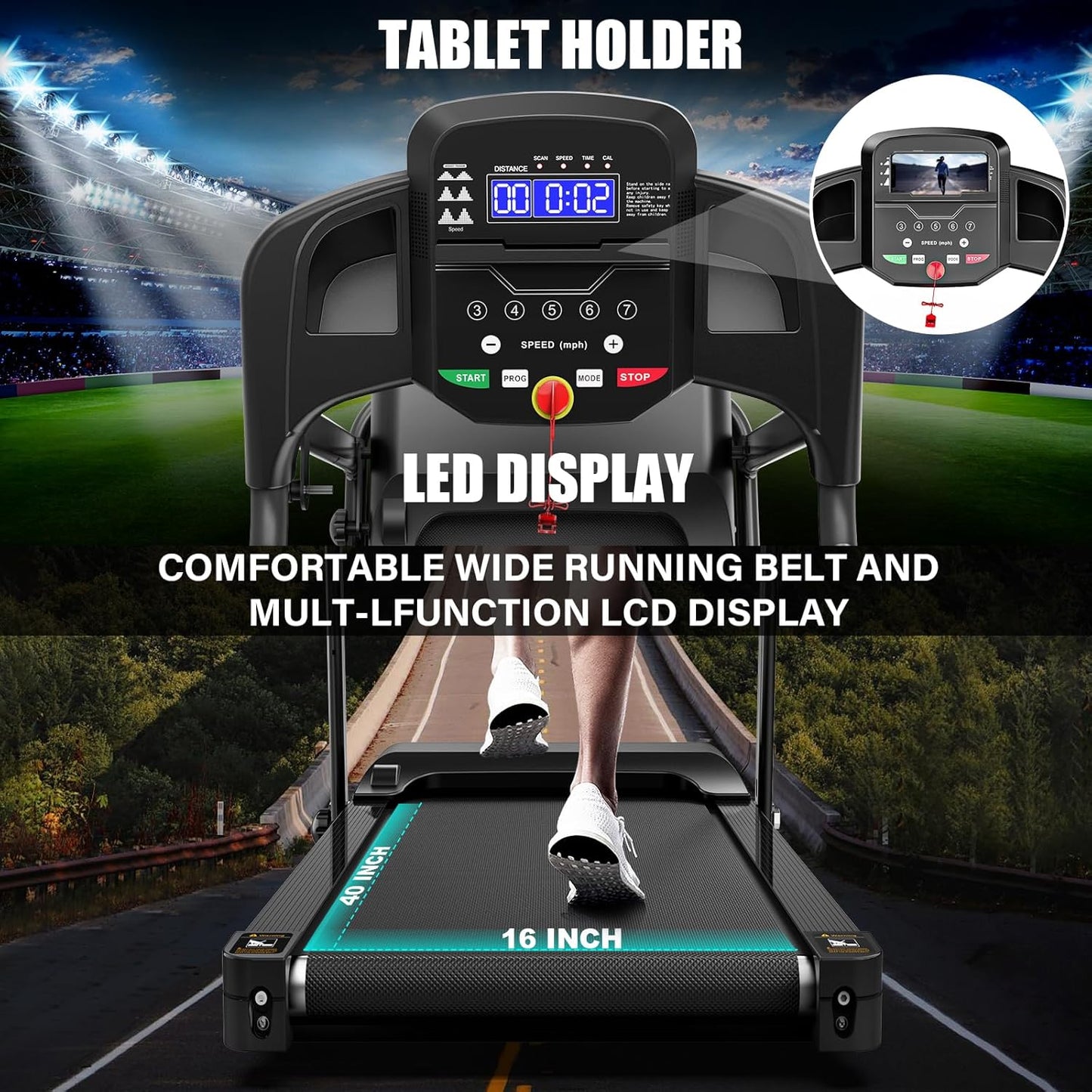 Compact Folding Treadmill for Home - 2.5HP Quiet Brushless Motor, 3-Level Incline, 7.5 MPH, Shock Absorption, Space-Saving Design for Running, Walking - Treadmill for Small Spaces & Home Use