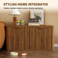 Mid-Century Modern Litter Box Enclosure with Reversible Side Entrance and Grooved Double Doors, Walnut