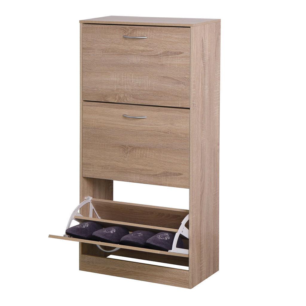 3-Drawer Flip Door Shoe Cabinet, Freestanding Entryway Shoe Storage Cabinet with Dual-Layer Compartments and Top Surface Storage, Wood