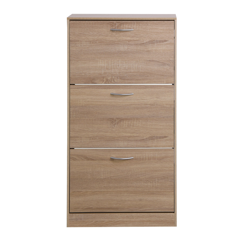 3-Drawer Flip Door Shoe Cabinet, Freestanding Entryway Shoe Storage Cabinet with Dual-Layer Compartments and Top Surface Storage, Wood