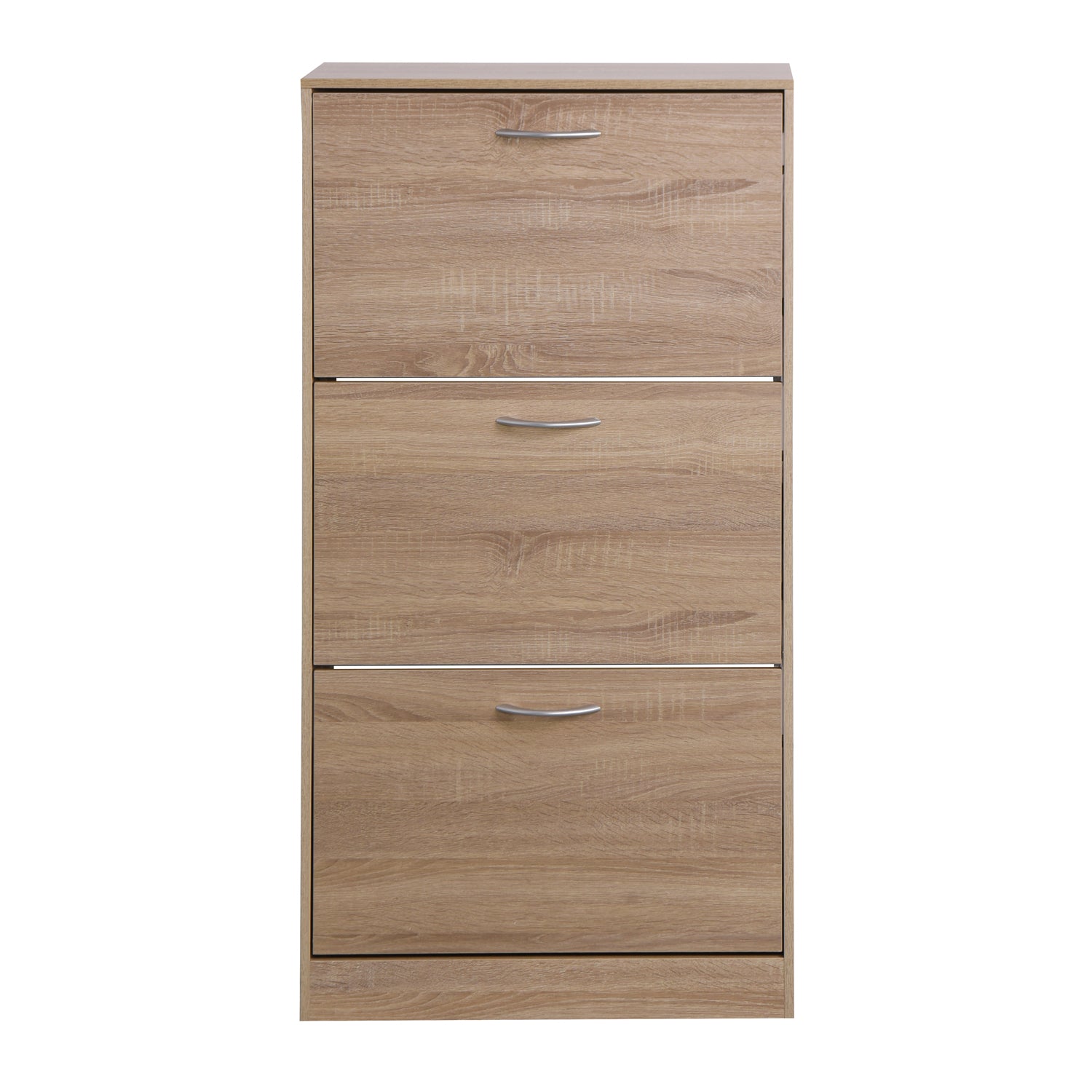 3-Drawer Flip Door Shoe Cabinet, Freestanding Entryway Shoe Storage Cabinet with Dual-Layer Compartments and Top Surface Storage, Wood