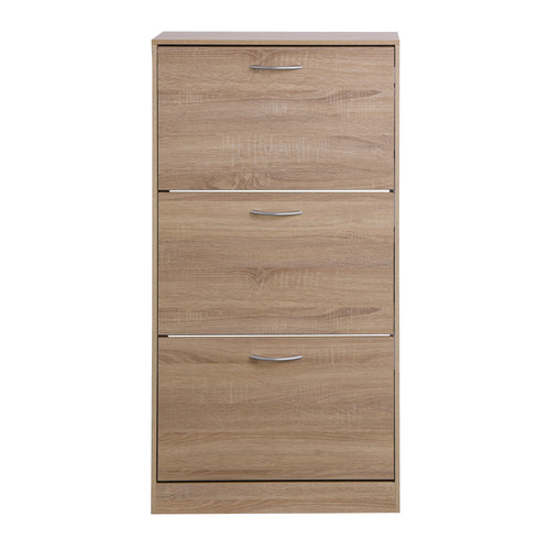 3-Drawer Flip Door Shoe Cabinet, Freestanding Entryway Shoe Storage Cabinet with Dual-Layer Compartments and Top Surface Storage, Wood