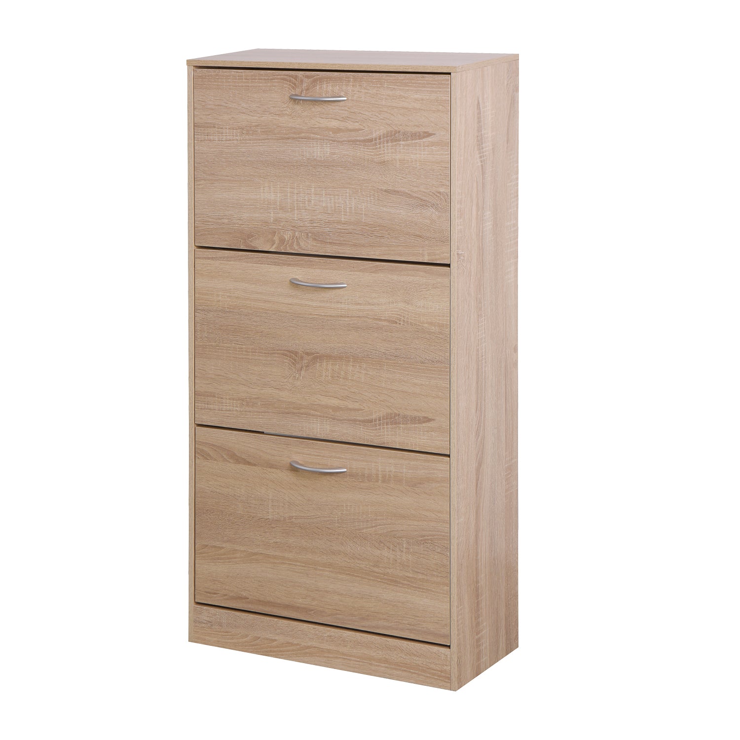 3-Drawer Flip Door Shoe Cabinet, Freestanding Entryway Shoe Storage Cabinet with Dual-Layer Compartments and Top Surface Storage, Wood