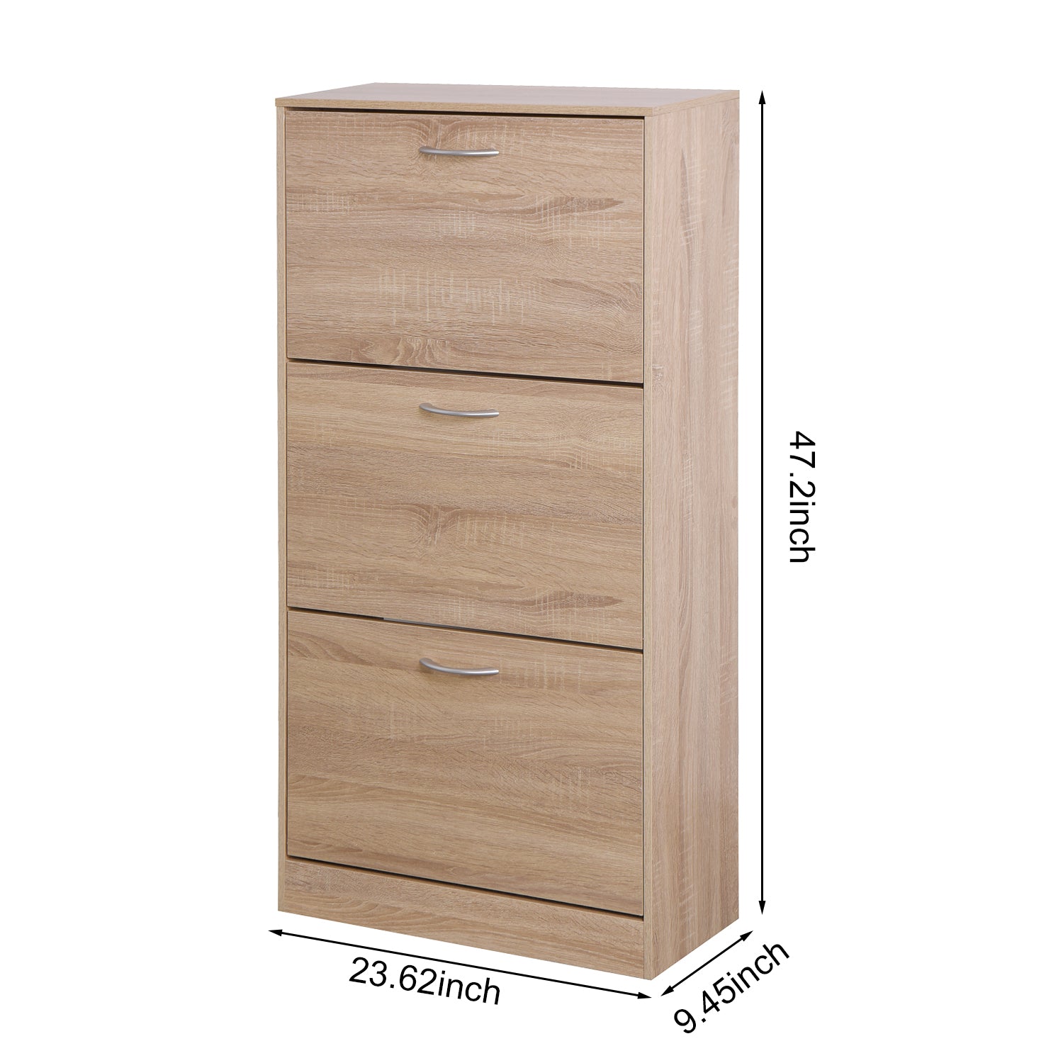 3-Drawer Flip Door Shoe Cabinet, Freestanding Entryway Shoe Storage Cabinet with Dual-Layer Compartments and Top Surface Storage, Wood