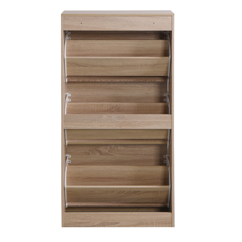 3-Drawer Flip Door Shoe Cabinet, Freestanding Entryway Shoe Storage Cabinet with Dual-Layer Compartments and Top Surface Storage, Wood