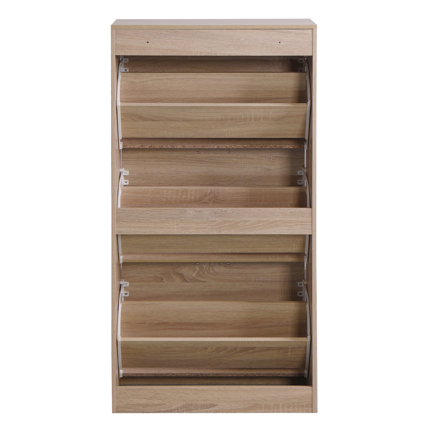 3-Drawer Flip Door Shoe Cabinet, Freestanding Entryway Shoe Storage Cabinet with Dual-Layer Compartments and Top Surface Storage, Wood