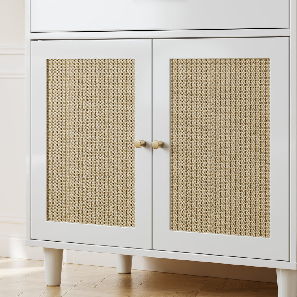 Litter Box Enclosure with Storage Drawer, Sisal Scratching Doors and Cat Entrance, White