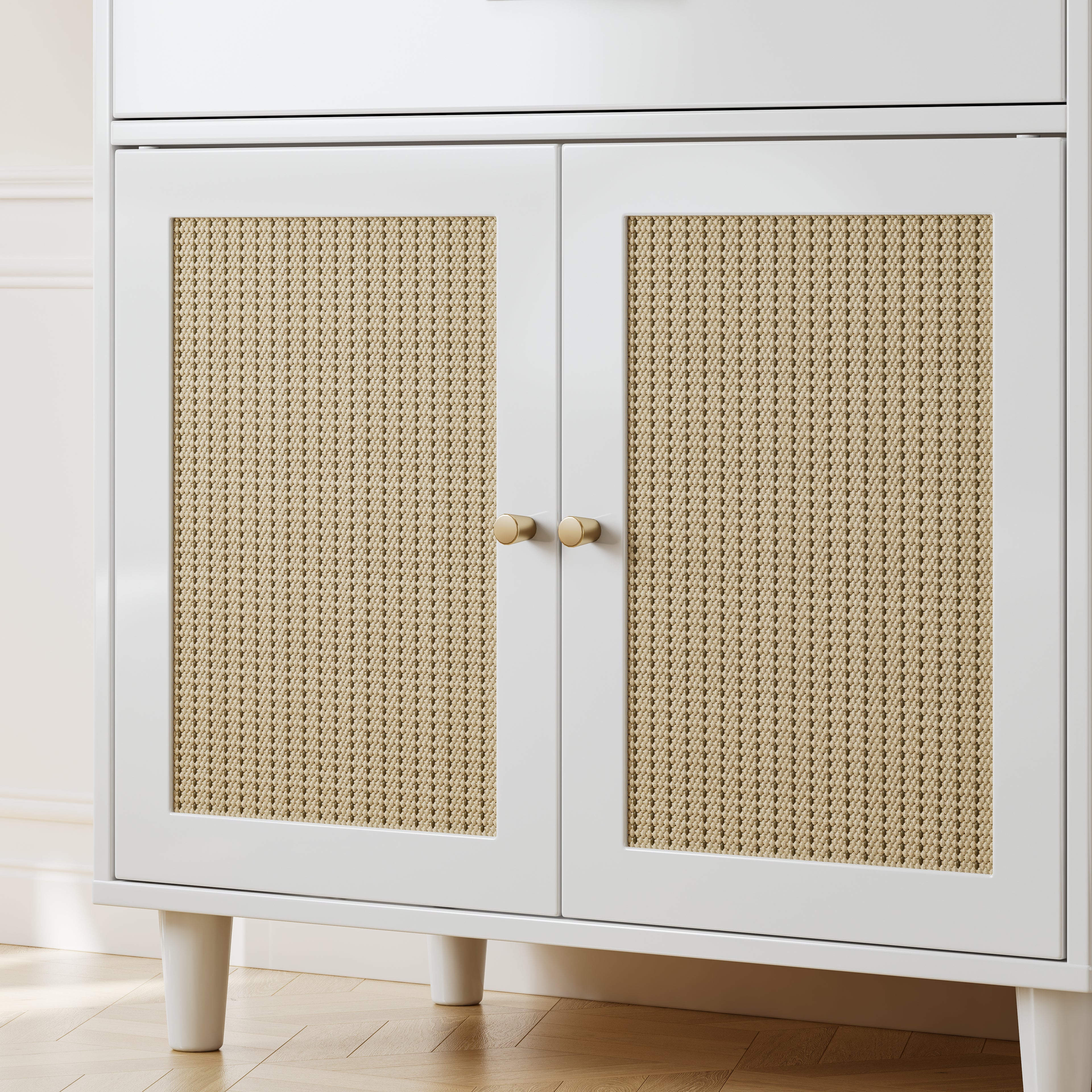 Litter Box Enclosure with Storage Drawer, Sisal Scratching Doors and Cat Entrance, White