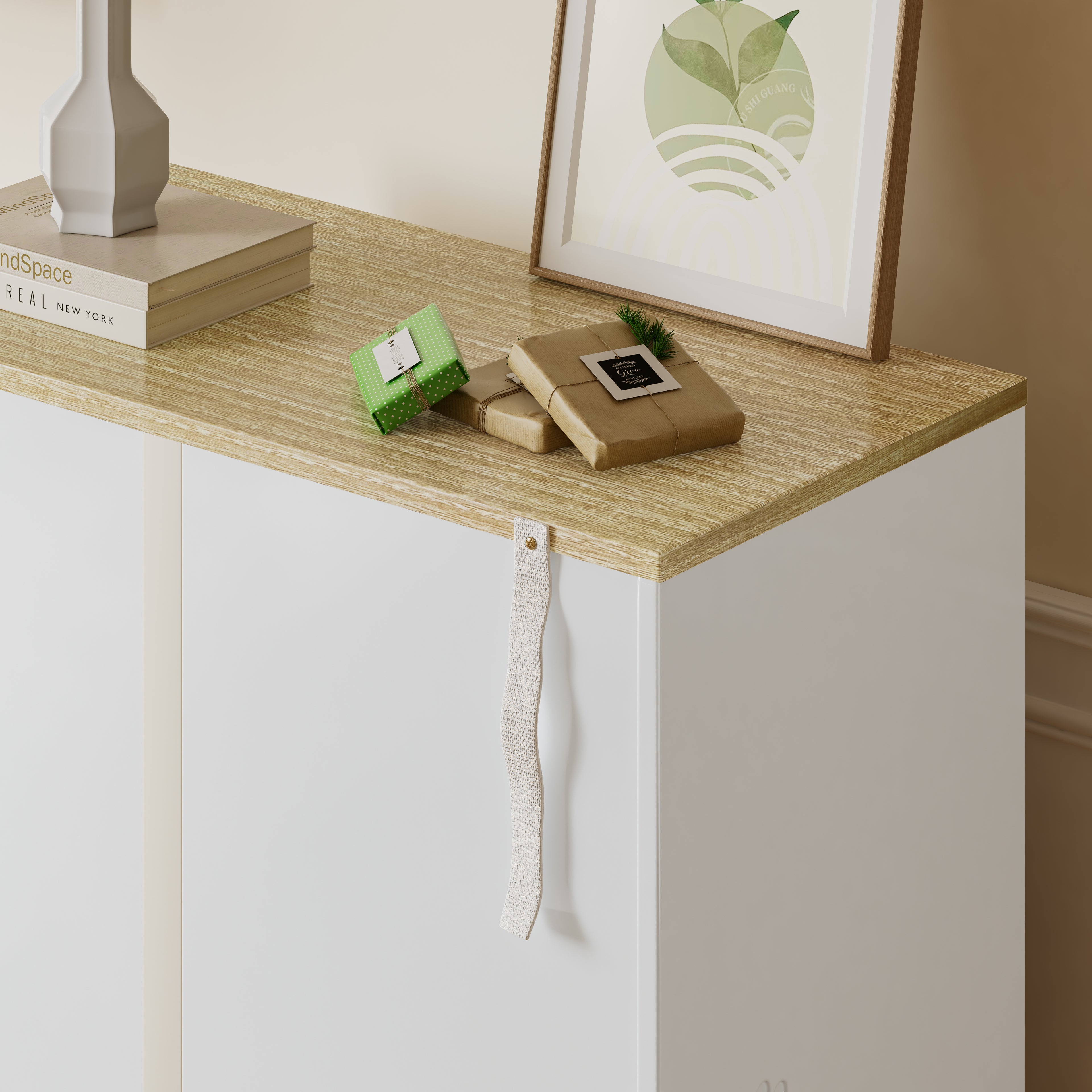Litter Box Enclosure with Storage Drawer, Sisal Scratching Doors and Cat Entrance, White