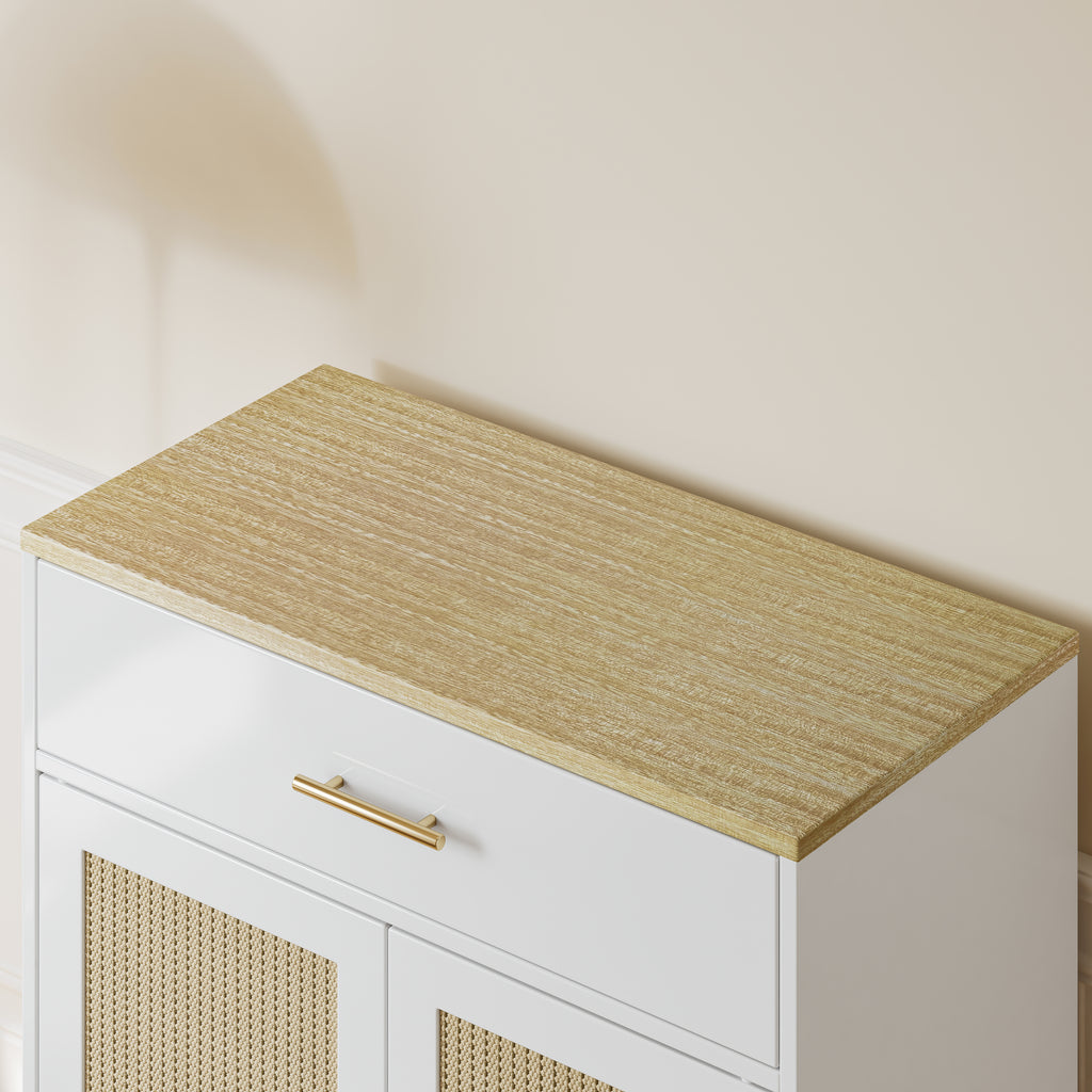 Litter Box Enclosure with Storage Drawer, Sisal Scratching Doors and Cat Entrance, White