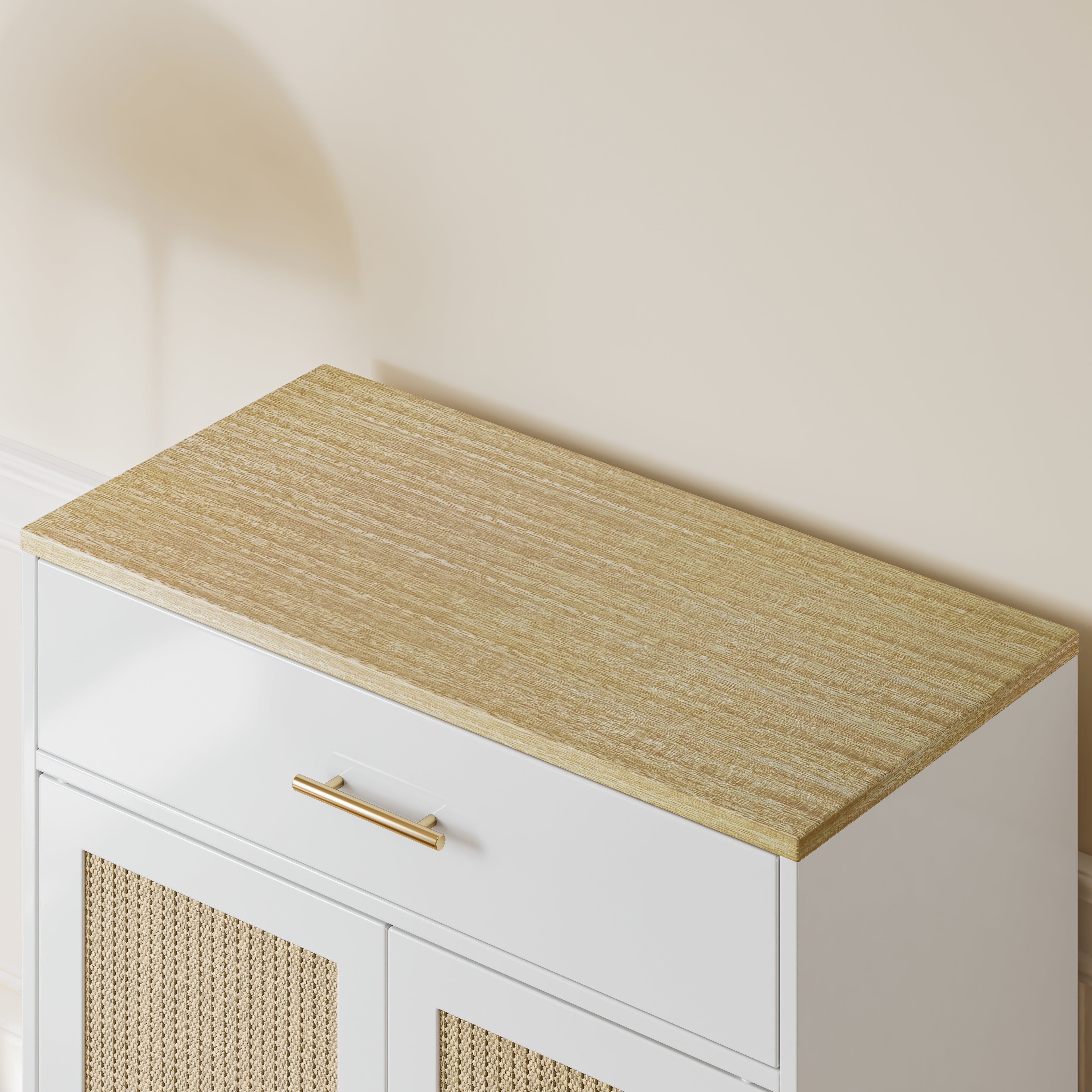 Litter Box Enclosure with Storage Drawer, Sisal Scratching Doors and Cat Entrance, White