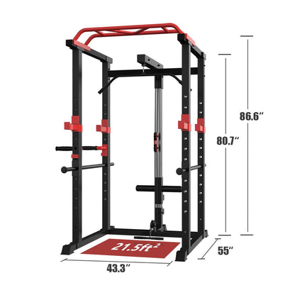 Power Cage Squat Rack Stands Gym Equipment 1000-Pound Capacity Exercise pull-up down