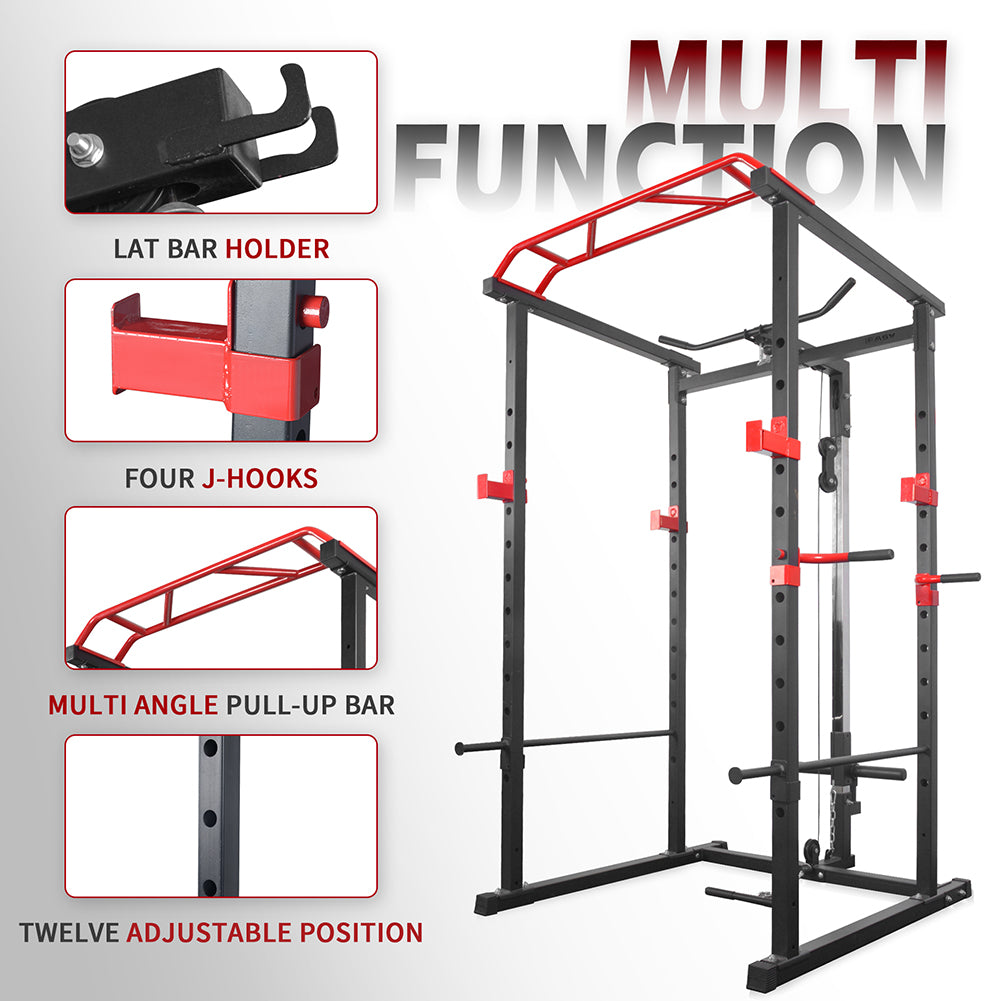 Power Cage Squat Rack Stands Gym Equipment 1000-Pound Capacity Exercise pull-up down