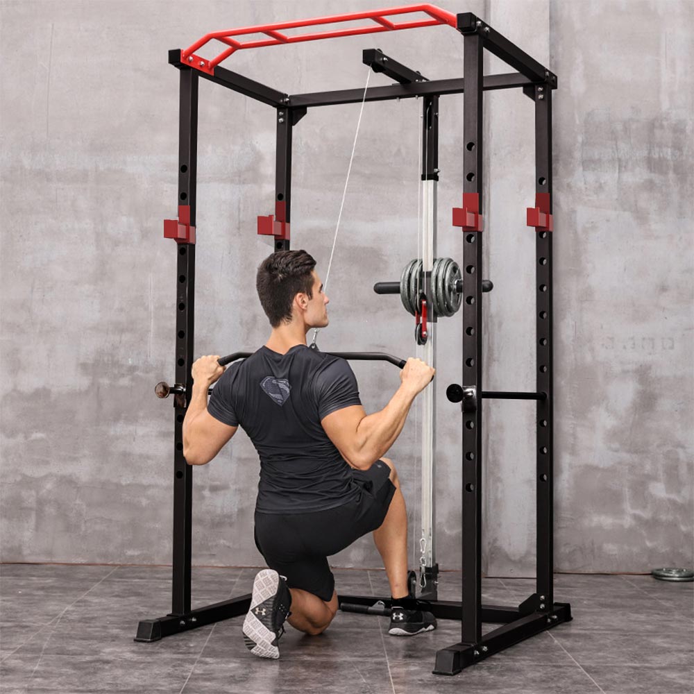 Power Cage Squat Rack Stands Gym Equipment 1000-Pound Capacity Exercise pull-up down