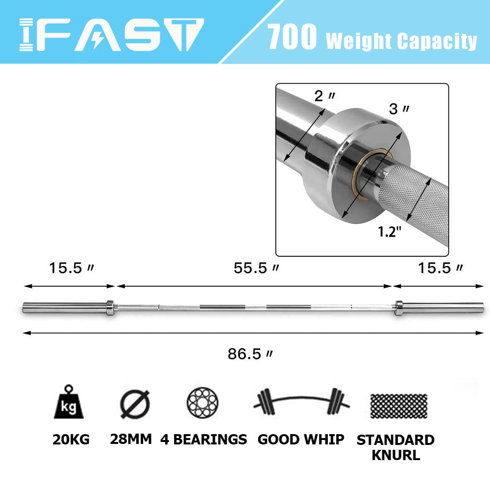 Barbell Bar Plates 7.2Ft Solid Iron Fitness Weightlifting