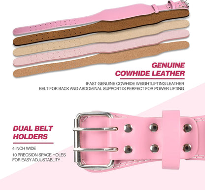 L size Weight Lifting Belt, Leather Weight Lifting Belt for Men and Women with 4 inch Padded Lumbar Support Belt for Weightlifting Deadlift, Cross Training, Power Lifting Workout & Squats Exercise