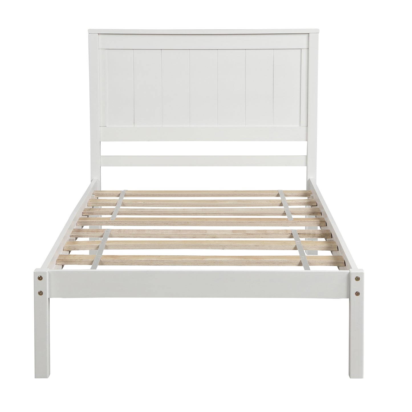 Platform Bed Frame with Headboard, Wood Slat Support, No Box Spring Needed,Twin, White