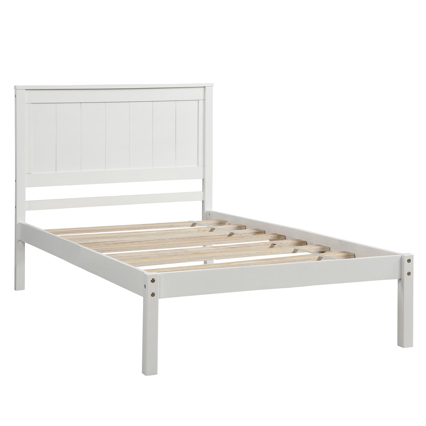 Platform Bed Frame with Headboard, Wood Slat Support, No Box Spring Needed,Twin, White
