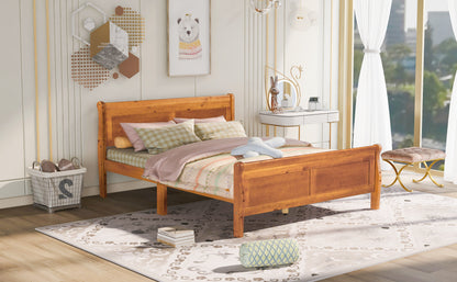 Queen Size Wood Platform Bed with Headboard and Wooden Slat Support (Oak)