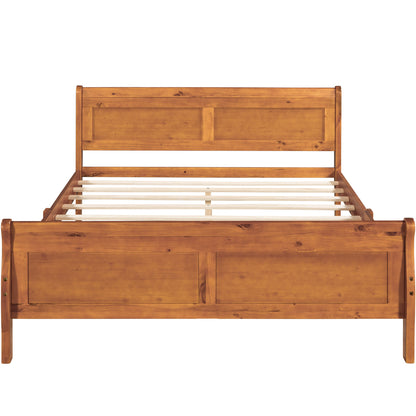 Queen Size Wood Platform Bed with Headboard and Wooden Slat Support (Oak)