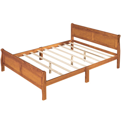 Queen Size Wood Platform Bed with Headboard and Wooden Slat Support (Oak)