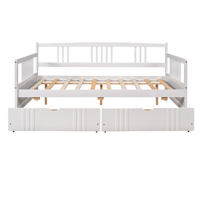 Full Size Daybed Wood Bed with Two Drawers,White