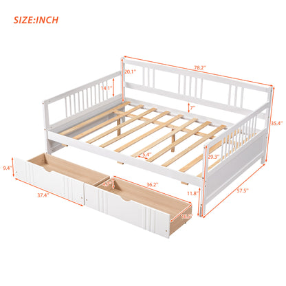 Full Size Daybed Wood Bed with Two Drawers,White