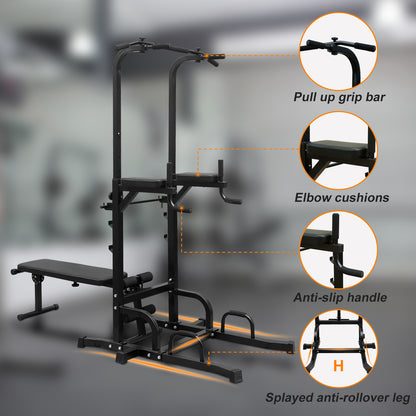 Power Tower Dip Station with Bench Pull Up Bar Stand Adjustable Height Heavy Duty Multi-Function Fitness Training Equipment for Home Office Gym-Does not support self pick up