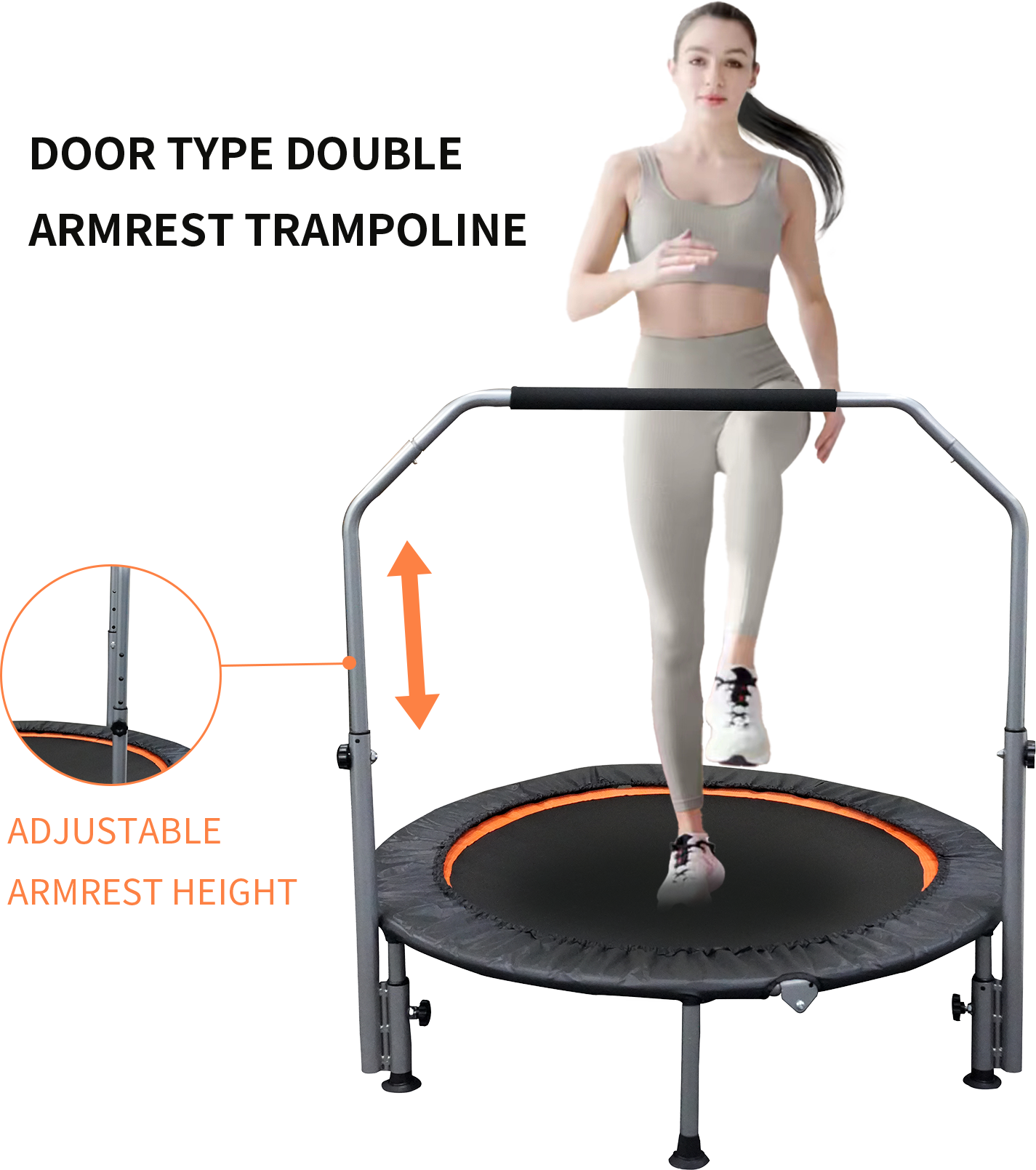 48" Foldable Mini Trampoline Max Load 330lbs/440lbs, Fitness Rebounder with Adjustable Foam Handle, Exercise Trampoline for Adults Indoor/Garden Workout（Prohibited by Temu）