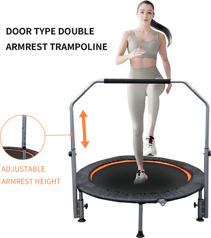 48" Foldable Mini Trampoline Max Load 330lbs/440lbs, Fitness Rebounder with Adjustable Foam Handle, Exercise Trampoline for Adults Indoor/Garden Workout（Prohibited by Temu）