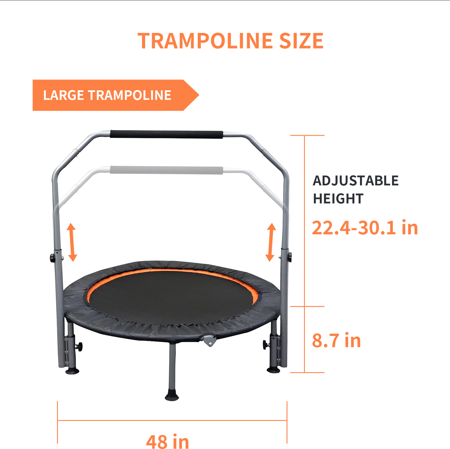 48" Foldable Mini Trampoline Max Load 330lbs/440lbs, Fitness Rebounder with Adjustable Foam Handle, Exercise Trampoline for Adults Indoor/Garden Workout（Prohibited by Temu）