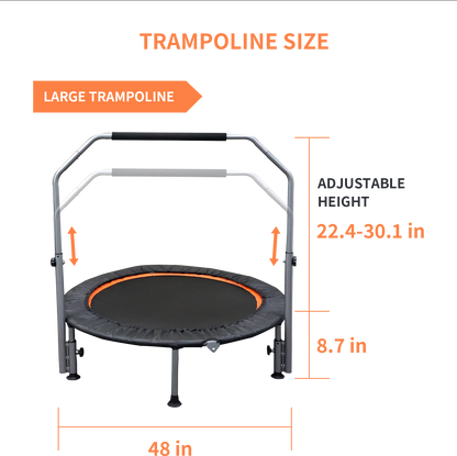 48" Foldable Mini Trampoline Max Load 330lbs/440lbs, Fitness Rebounder with Adjustable Foam Handle, Exercise Trampoline for Adults Indoor/Garden Workout（Prohibited by Temu）