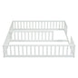 Double Twin Floor Bed with Fence, Guardrails, without door, White