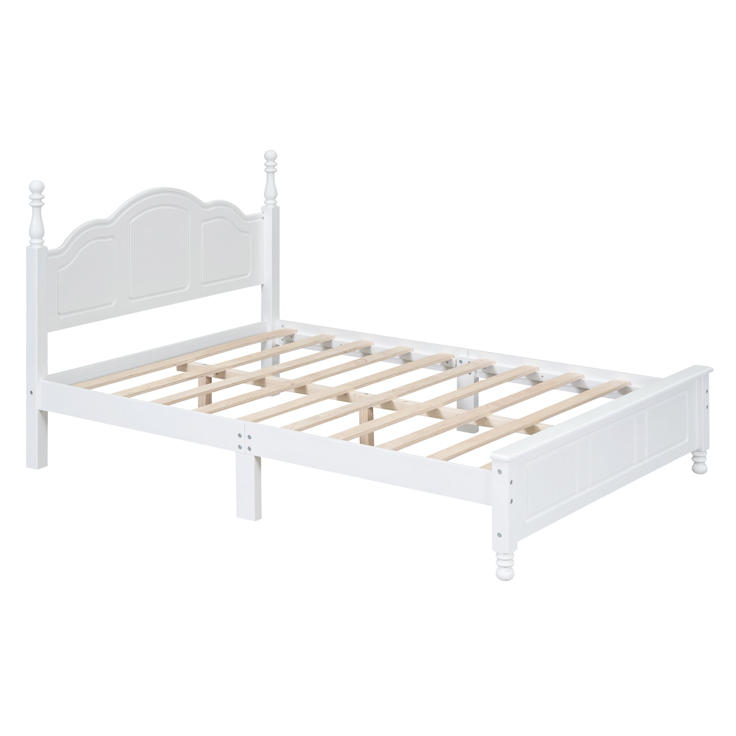 Full Size Wood Platform Bed Frame,Retro Style Platform Bed with Wooden Slat Support,White